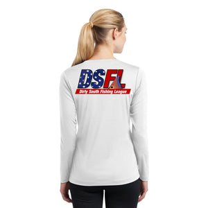 DSFL Women's Long Sleeve Performance T Shirt RED WHITE AND BLUE